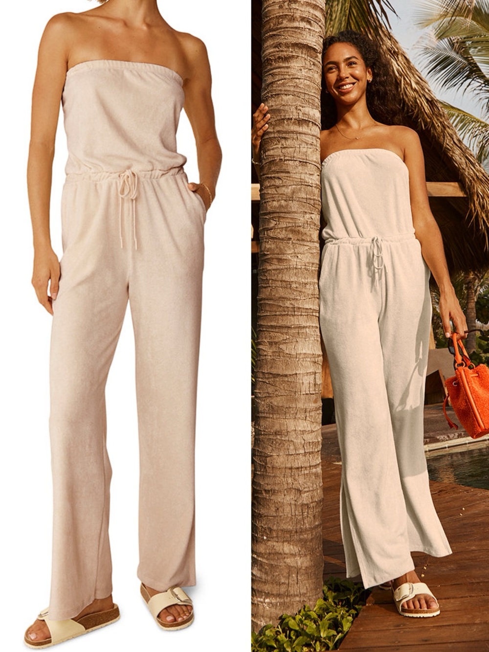Beyond Yoga Tropez Jumpsuit Size Small Cream Terry Resortwear Vacation